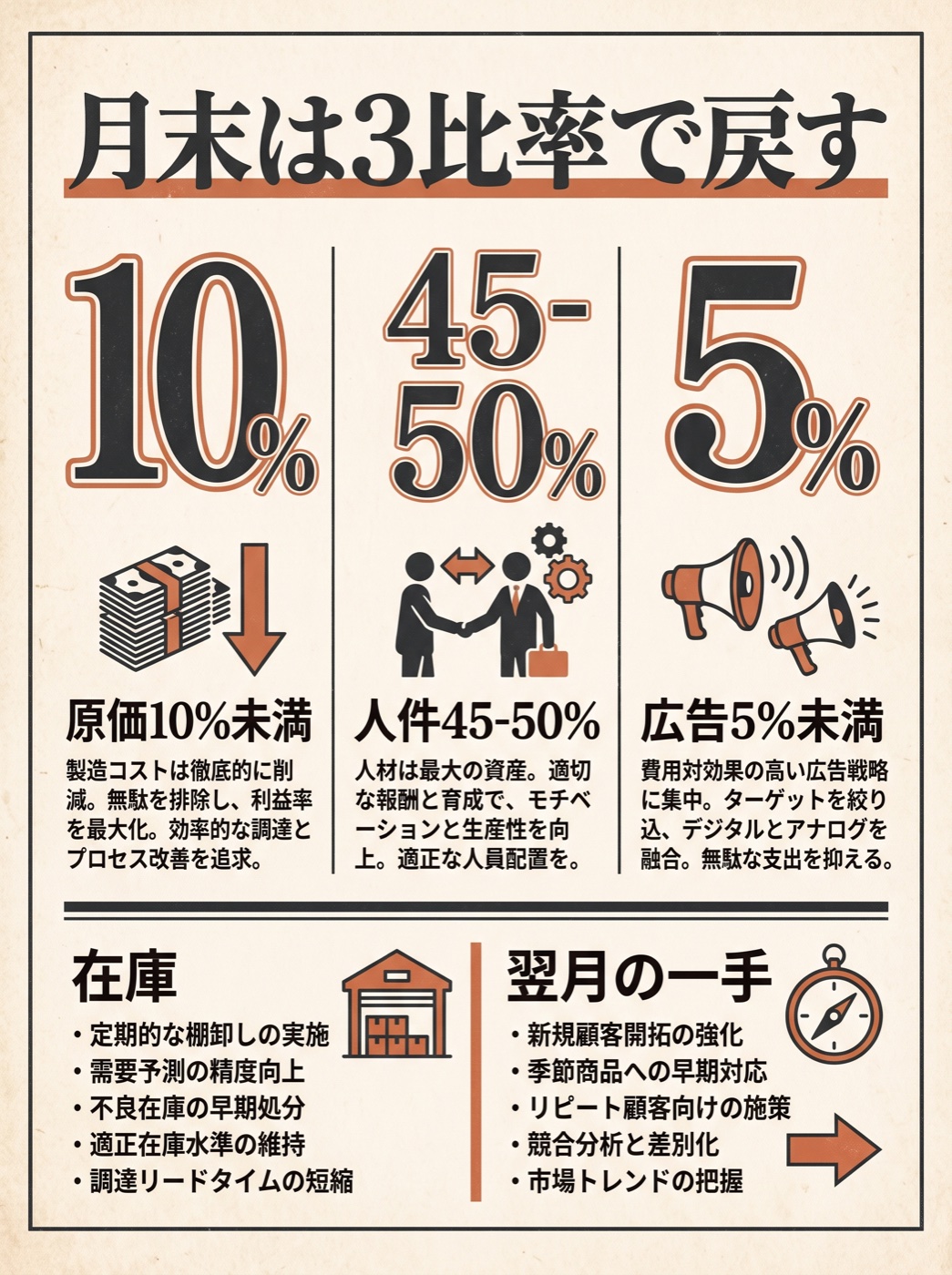 月末に原価・人件費・広告の3比率で戻す手順
