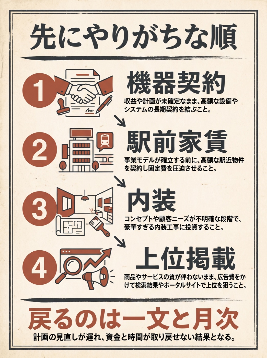 エステ開業で先にやりがちな機器・一等地・内装・上位掲載と、止める順