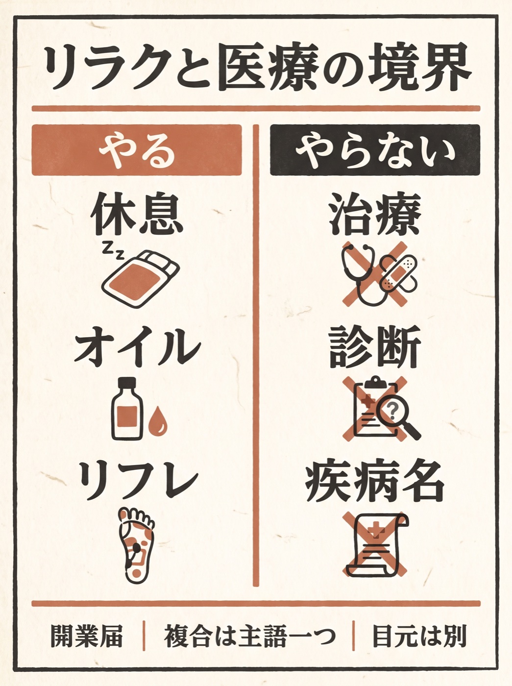 リラク開業で医療行為との境界を先に引く図